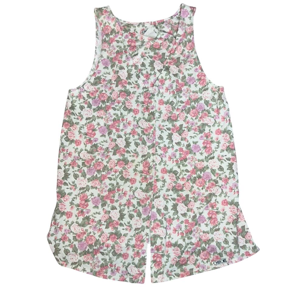 Cherokee coquette pink floral roses front button up top women' MED cottagecore